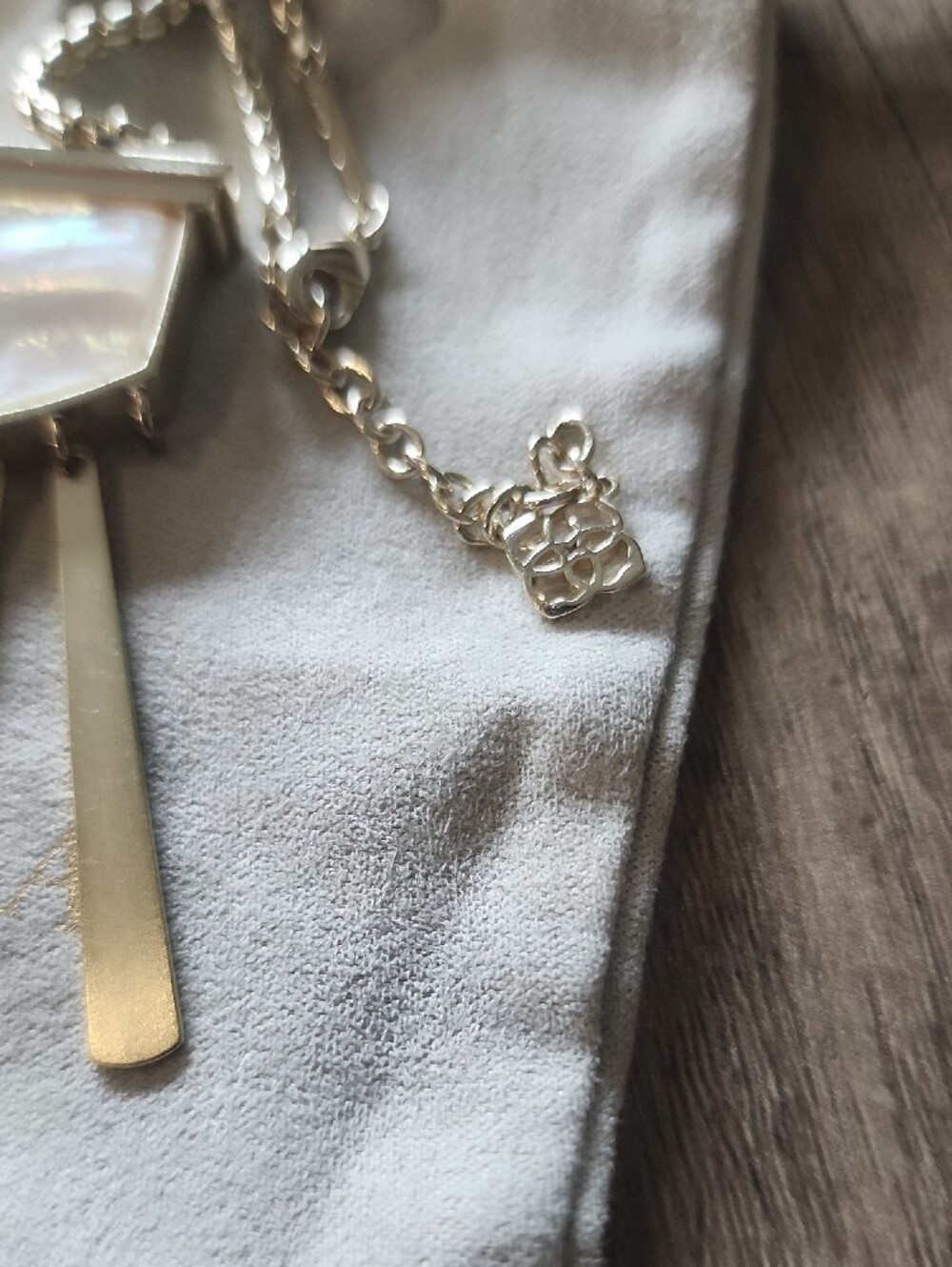 Gold Fringe Pendant Necklace with Mother-of-Pearl Inlay . One Missing Link - Picture 15 of 15